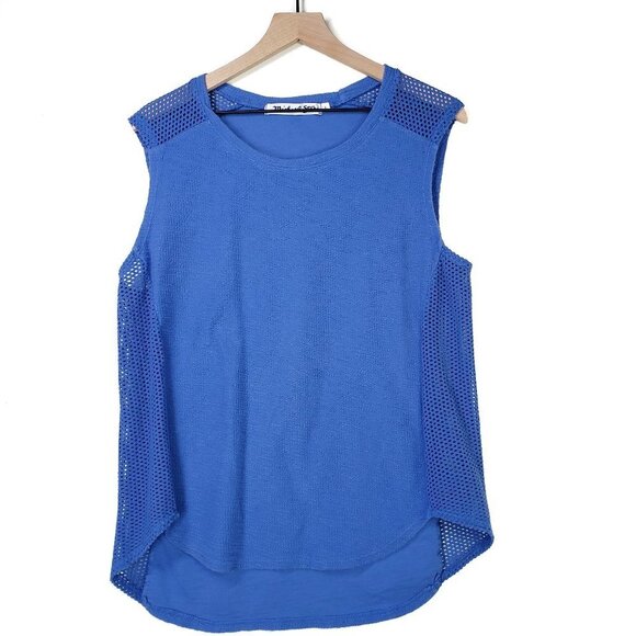 Michael‎ Stars Sleeveless Top Perforated Panels Terry L Blue Tank - Picture 1 of 7